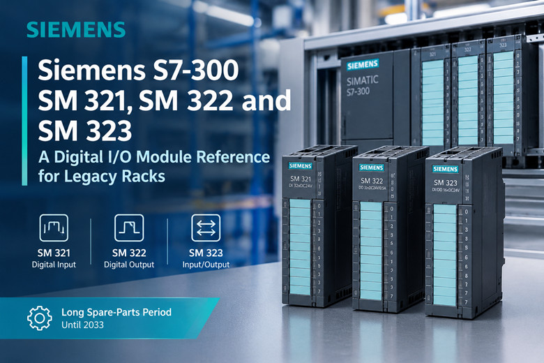 Siemens S7-300 SM 321, SM 322 e SM 323: Um guia de referência para módulos de E/S digitais em racks legados.