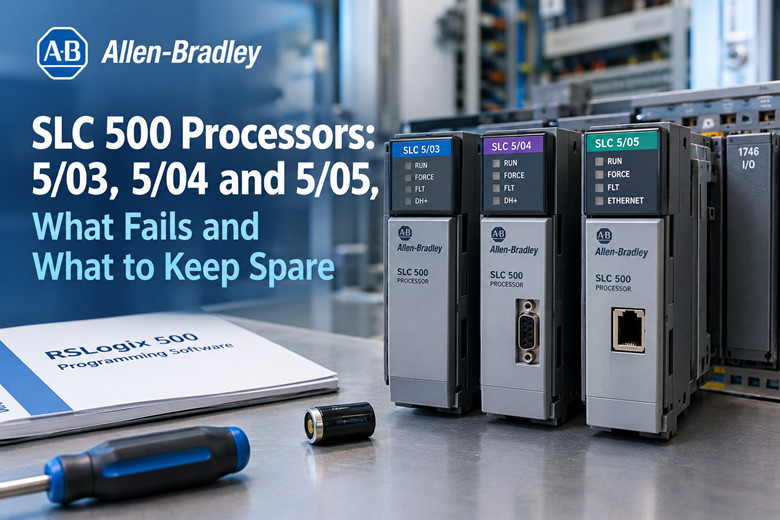 Processadores Allen-Bradley SLC 500: 5/03, 5/04 e 5/05, o que apresenta falhas e o que manter como reserva